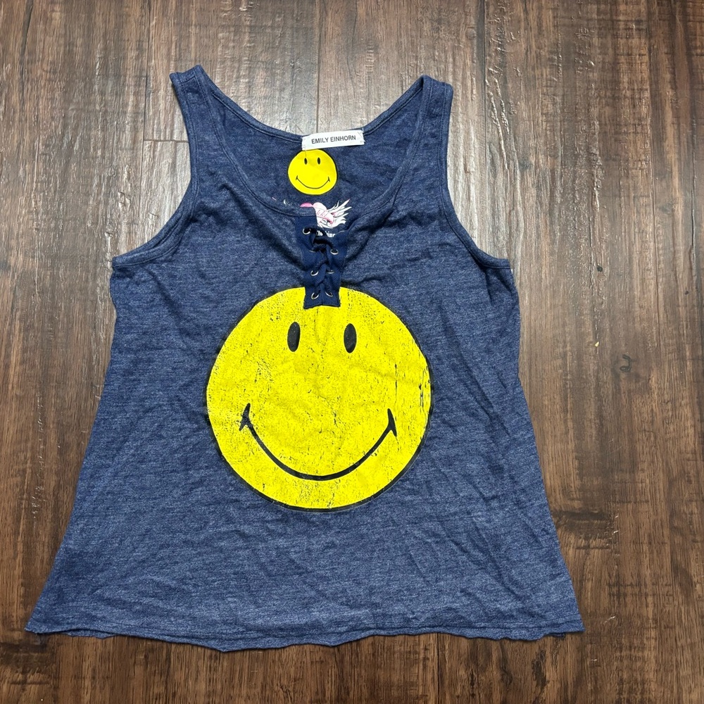 So Nikki Blue Tank Top with Yellow Smiley girls M